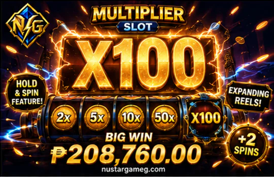 NUSTARGAME slot controls for wager, sound, spin speed, and settings